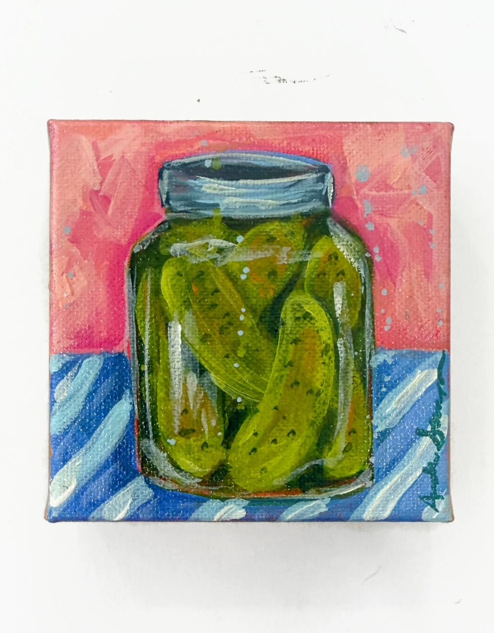 Hand Painted Original Pickle Jar 4"x4" Canvas