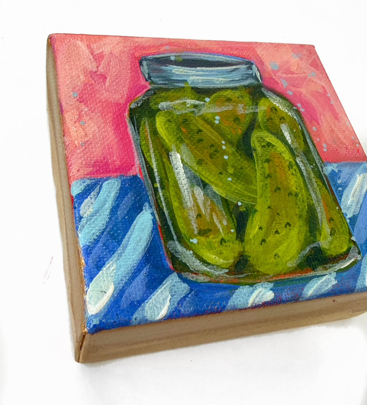 Hand Painted Original Pickle Jar 4"x4" Canvas