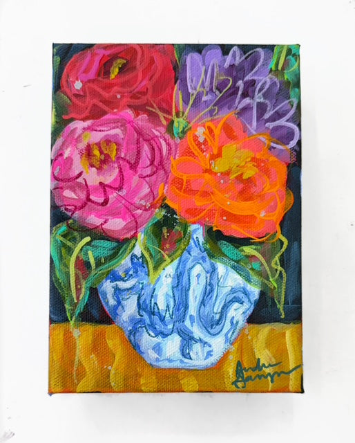 Dragon Vase Original Floral Painting | Whimsical Home Decor Art