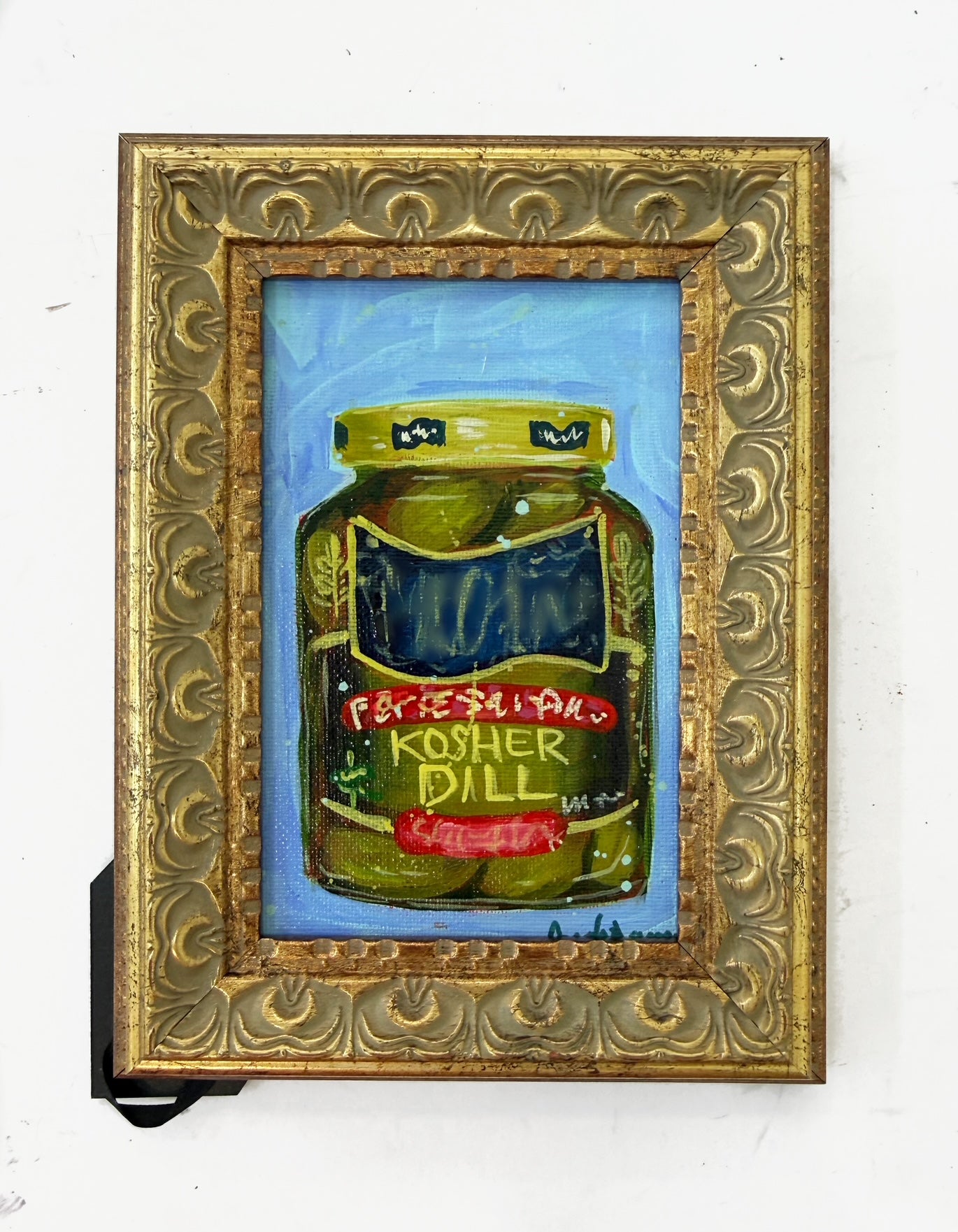 Framed Original Pickle Jar Painting on Canvas - Colorful Kitchen Art