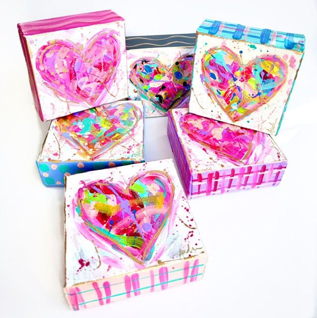 Hand Painted Original Heart 4"x4" Canvas - Valentine's Day Painting Gift