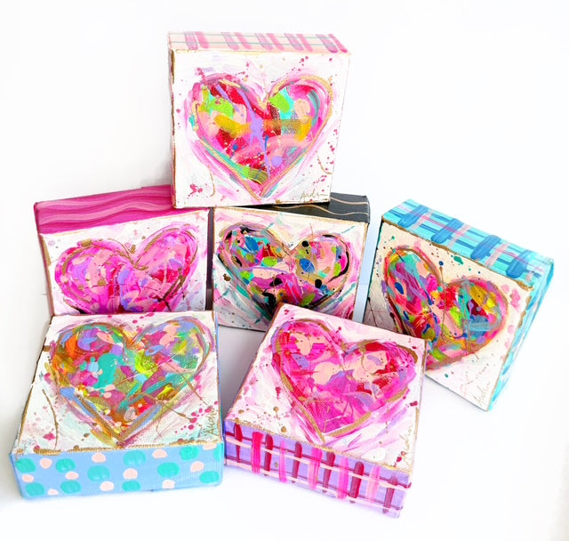 Hand Painted Original Heart 4"x4" Canvas - Valentine's Day Painting Gift