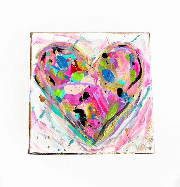 Hand Painted Original Heart 4"x4" Canvas - Valentine's Day Painting Gift
