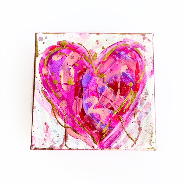 Hand Painted Original Heart 4"x4" Canvas - Valentine's Day Painting Gift