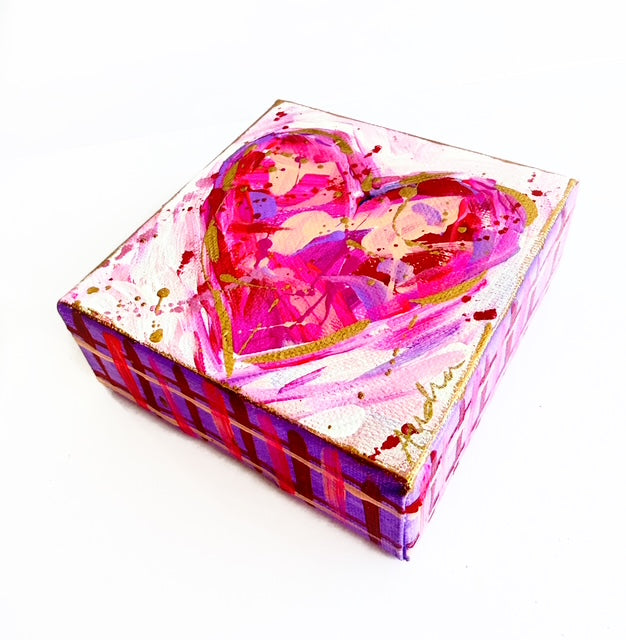 Hand Painted Original Heart 4"x4" Canvas - Valentine's Day Painting Gift