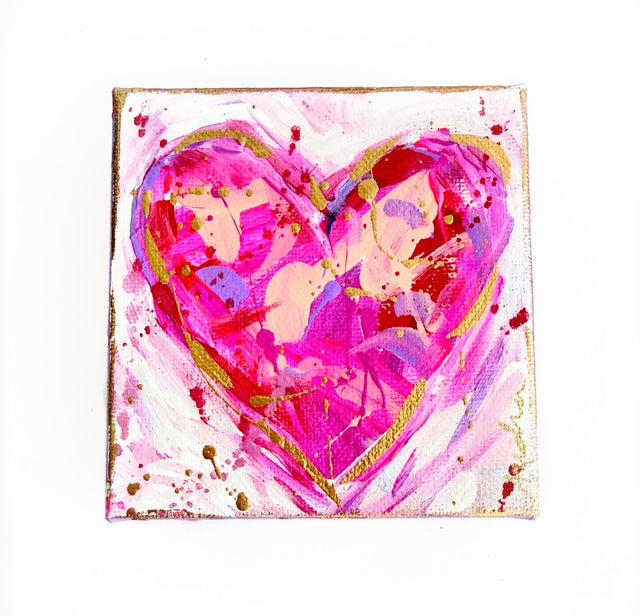 Hand Painted Original Heart 4"x4" Canvas - Valentine's Day Painting Gift