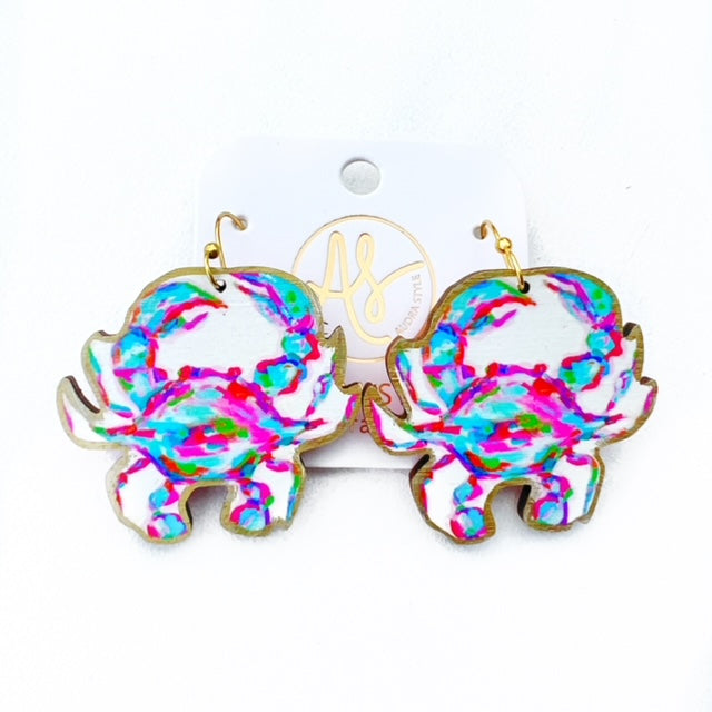 Pink Crab Dangle Earring Coastal Beach Spring Summer