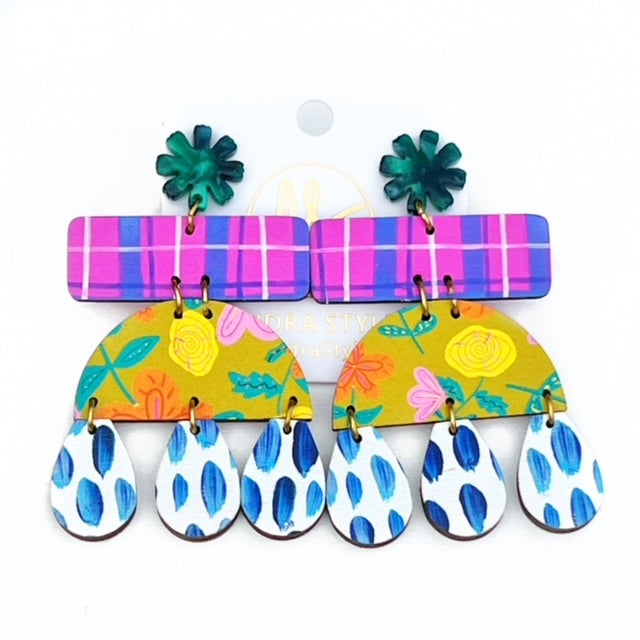 Shelly - Fuchsia Blue Plaid Tulip Chartreuse Navy Dash