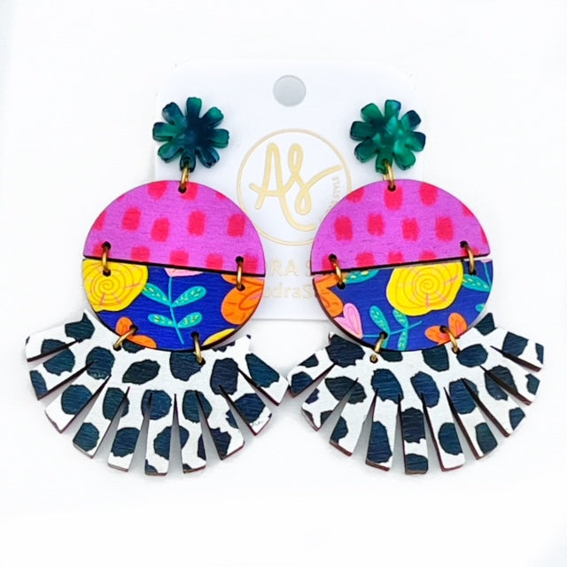 Roxie - PRD Tulip Floral Print Navy Black Polka Dot Earring