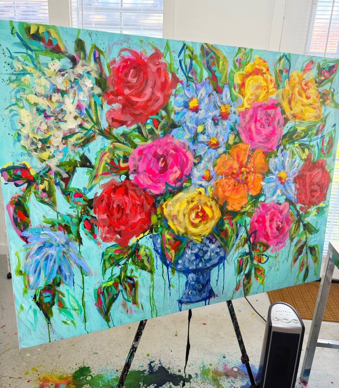 Drippy Floral Original Painting on Canvas 30x40"