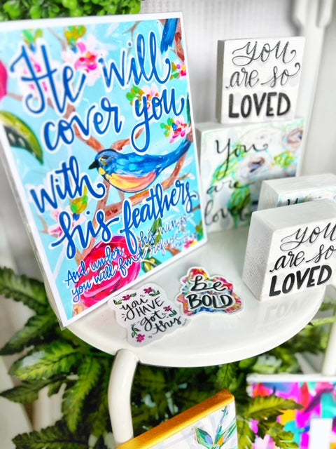 He Will Cover You With His Feathers Art Print on Paper or Canvas - Scripture Wall Art Poster