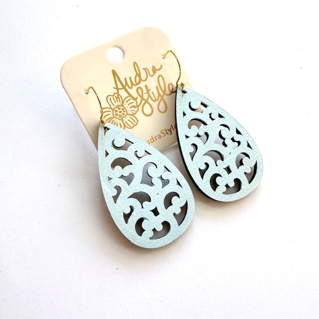 Scroll Teardrop Dangle Earrings - 16 Colors