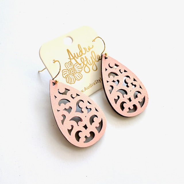 Scroll Teardrop Dangle Earrings - 16 Colors