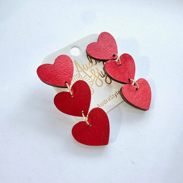 Three Heart Dangle Earrings