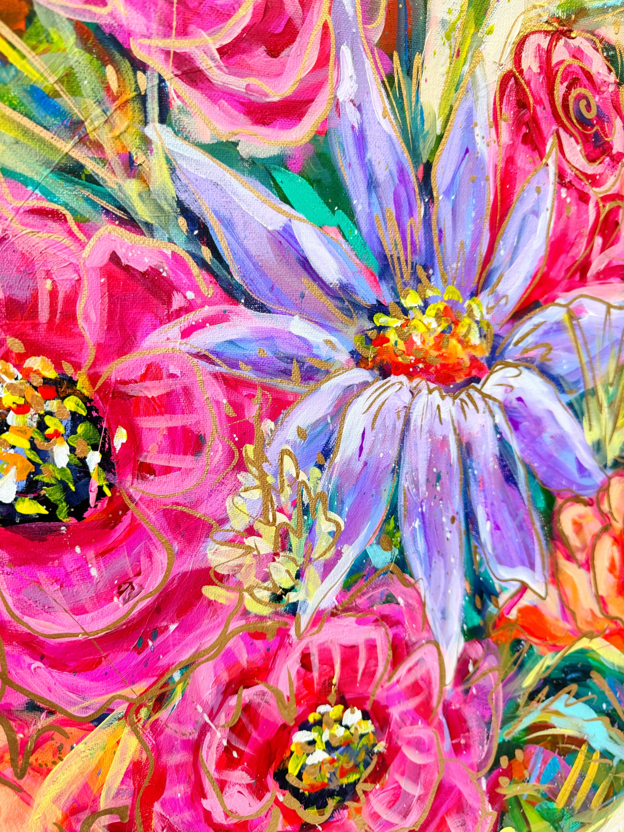 Blue Vase Floral Original Painting on Canvas - 30x40"