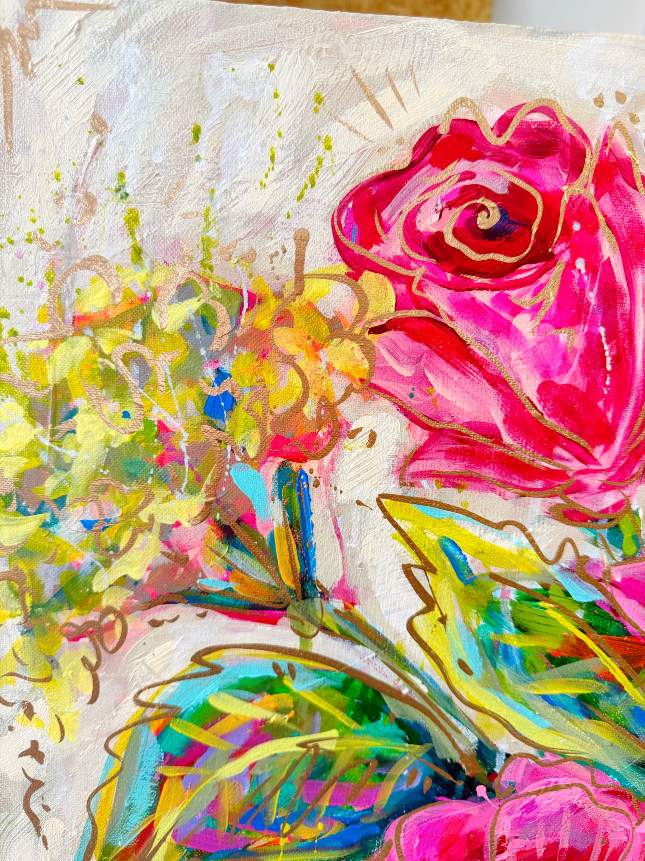 Blue Vase Floral Original Painting on Canvas - 30x40"