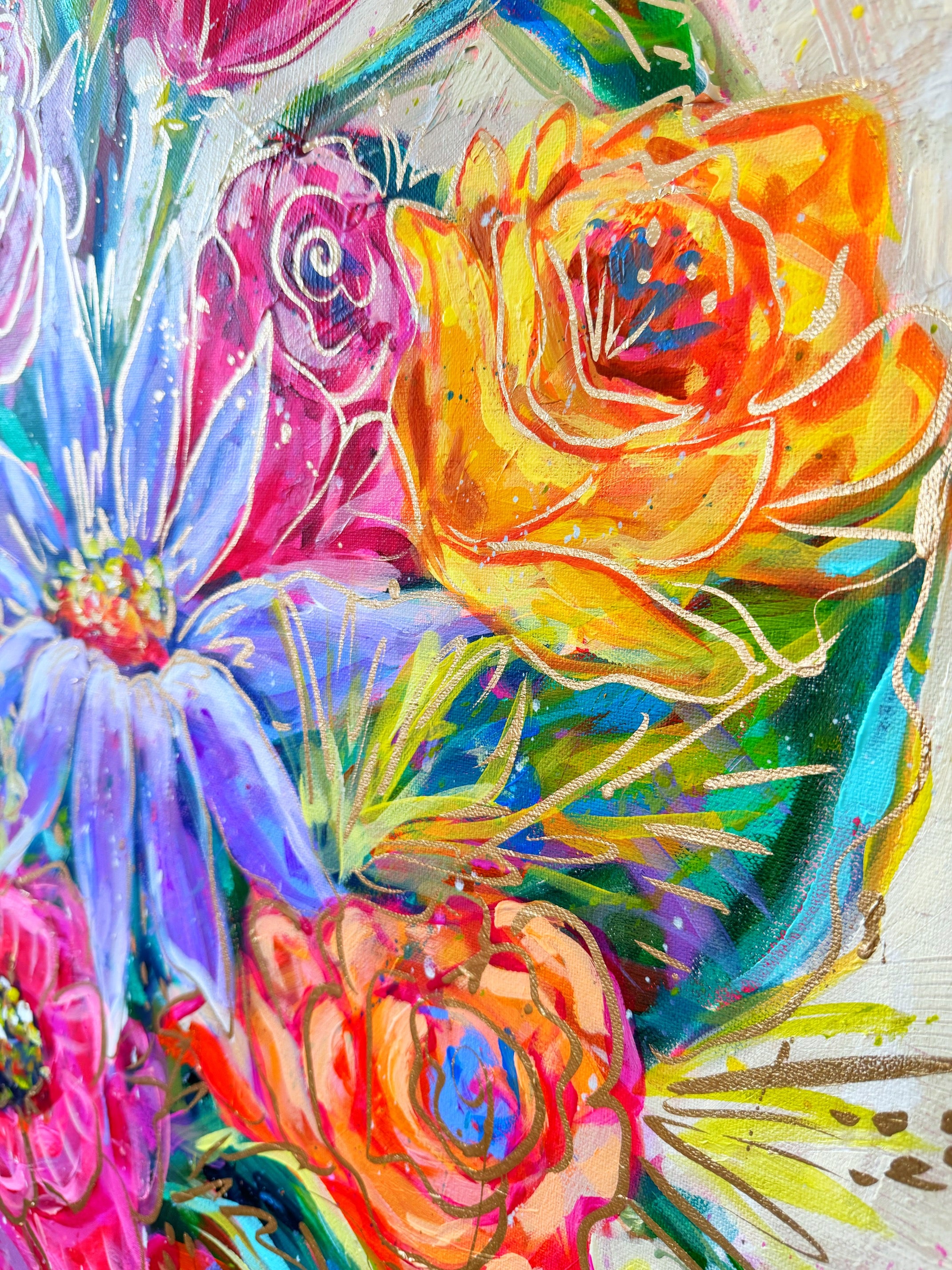 Blue Vase Floral Original Painting on Canvas - 30x40"