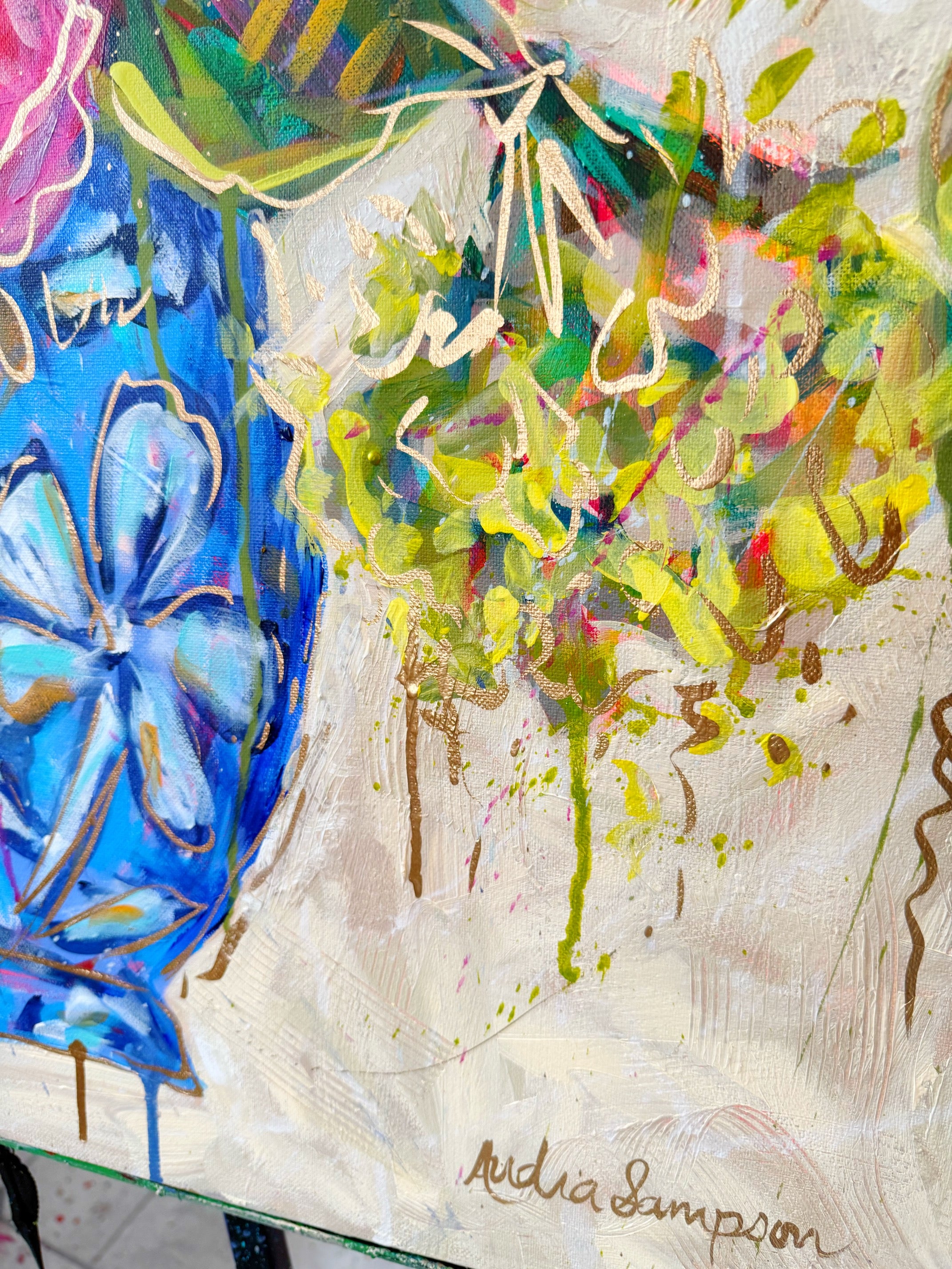 Blue Vase Floral Original Painting on Canvas - 30x40"