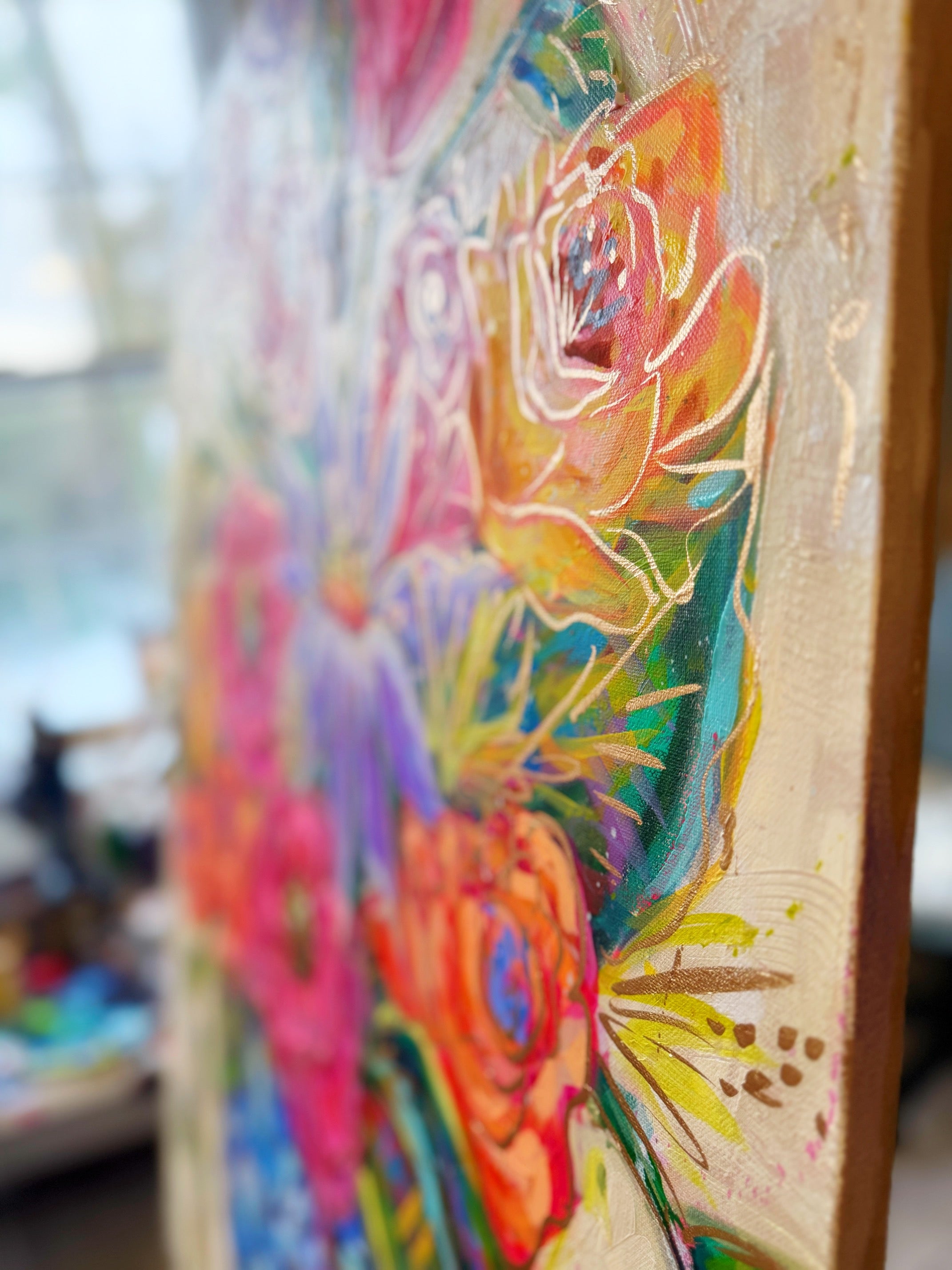 Blue Vase Floral Original Painting on Canvas - 30x40"