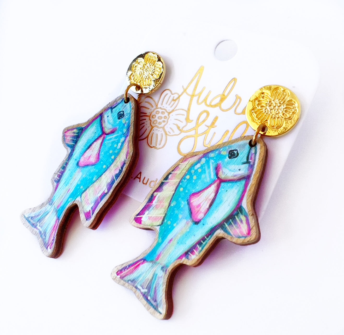 Blue Fish Dangle Earring Coastal Beach Spring Summer
