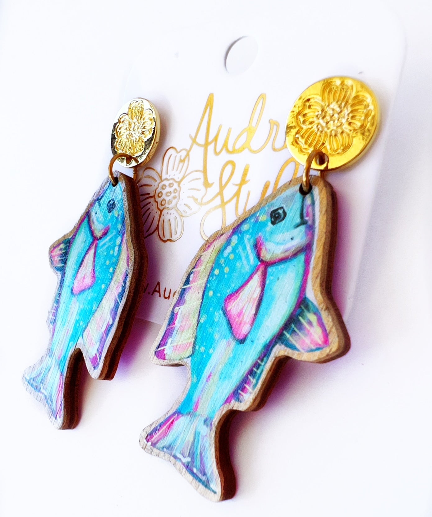 Blue Fish Dangle Earring Coastal Beach Spring Summer