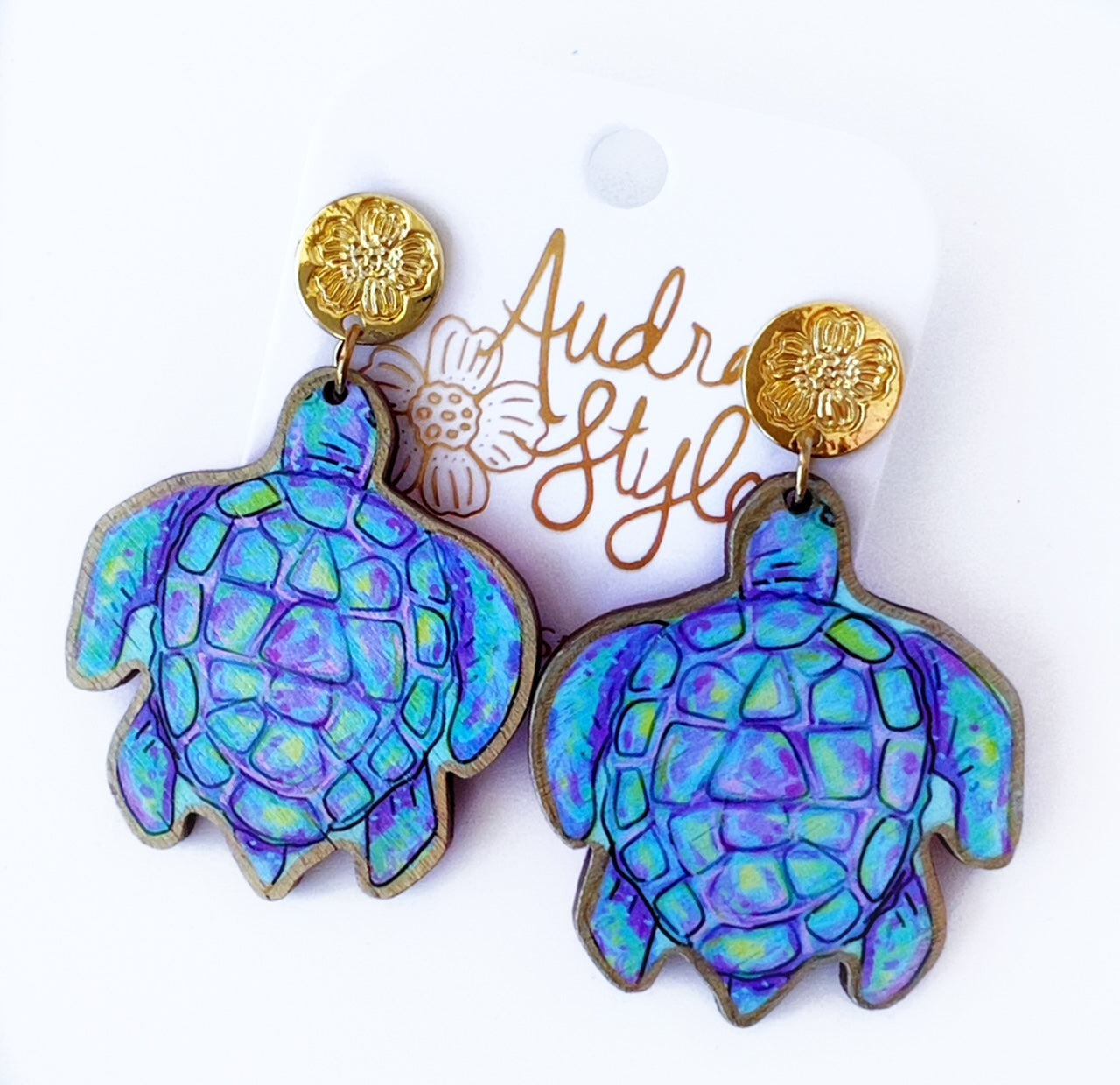 Blue Sea Turtle Dangle Earring Coastal Beach Spring Summer