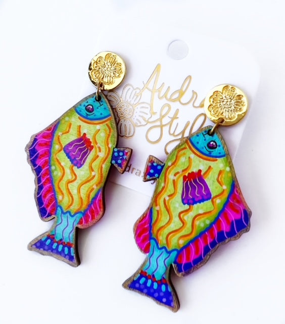 Lime Green Colorful Fish Dangle Earring Coastal Beach Spring Summer