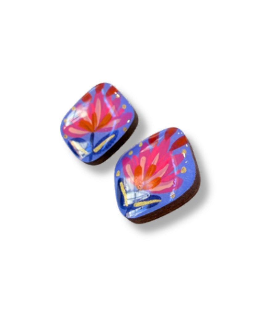 Midnight Bloom Stud Earrings — Hand Painted Wood — One of a Kind