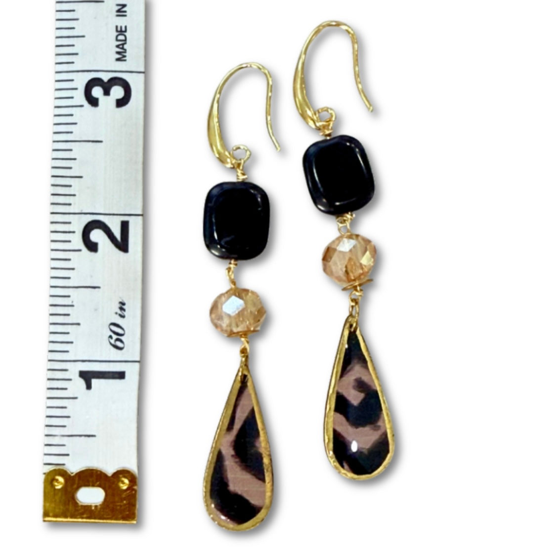 One-of-a-Kind - Black and Taupe Long Dangle Earrings - Glass, Crystal Drops