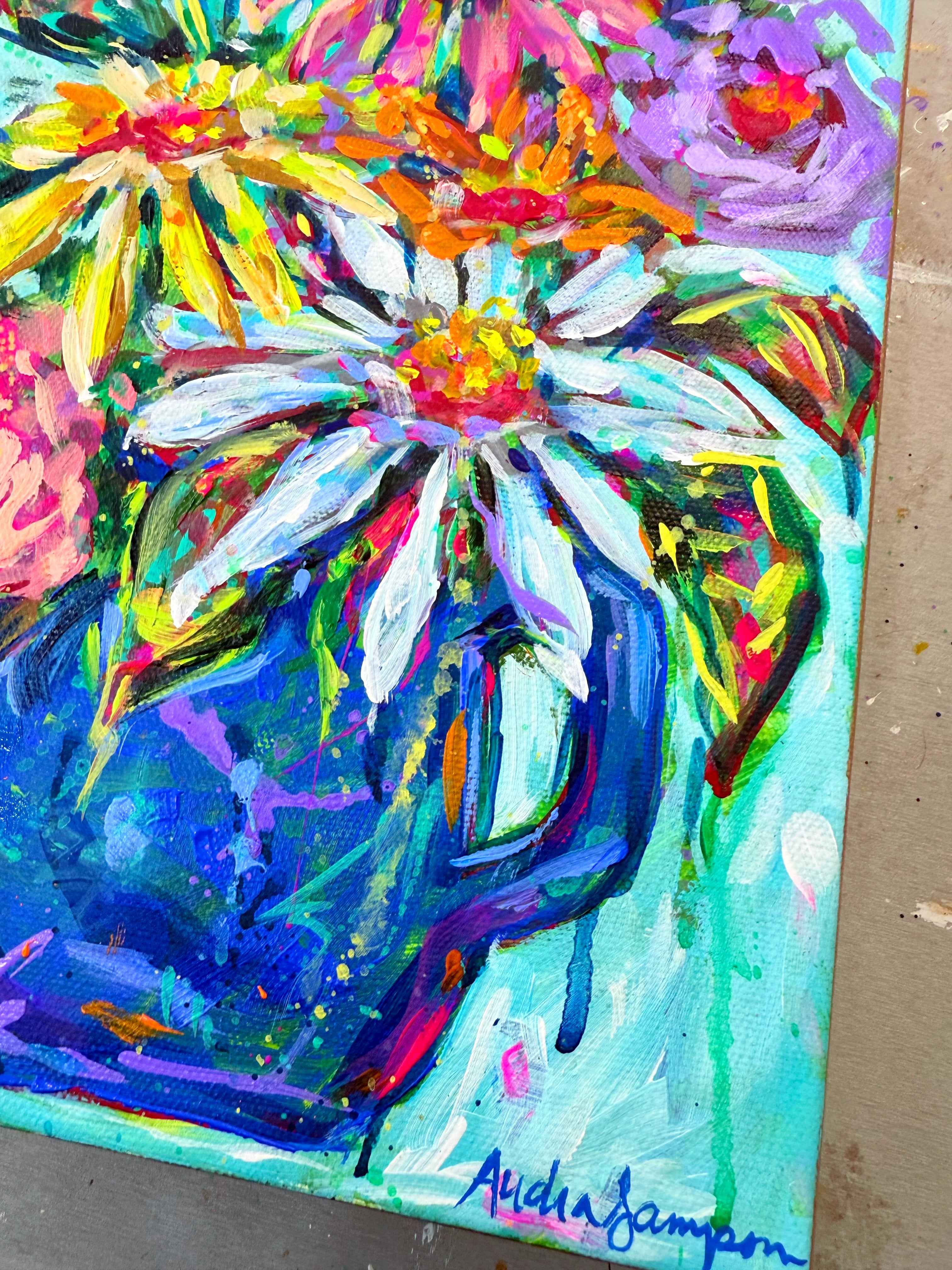 "Blue Jug Floral" Original 8x10" Painting on Gallery Wrapped Canvas