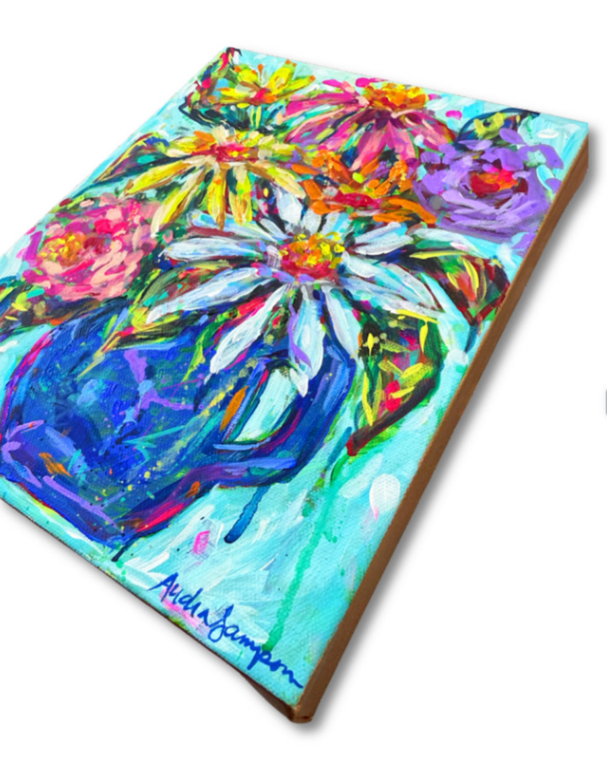 "Blue Jug Floral" Original 8x10" Painting on Gallery Wrapped Canvas