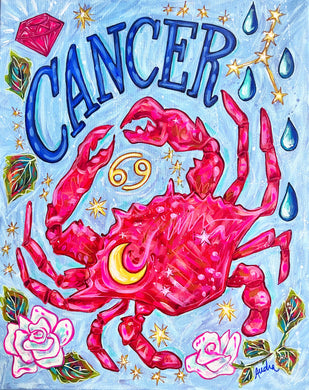 16x20 Original Cancer Crab Zodiac Sign Astrology Painting on Canvas