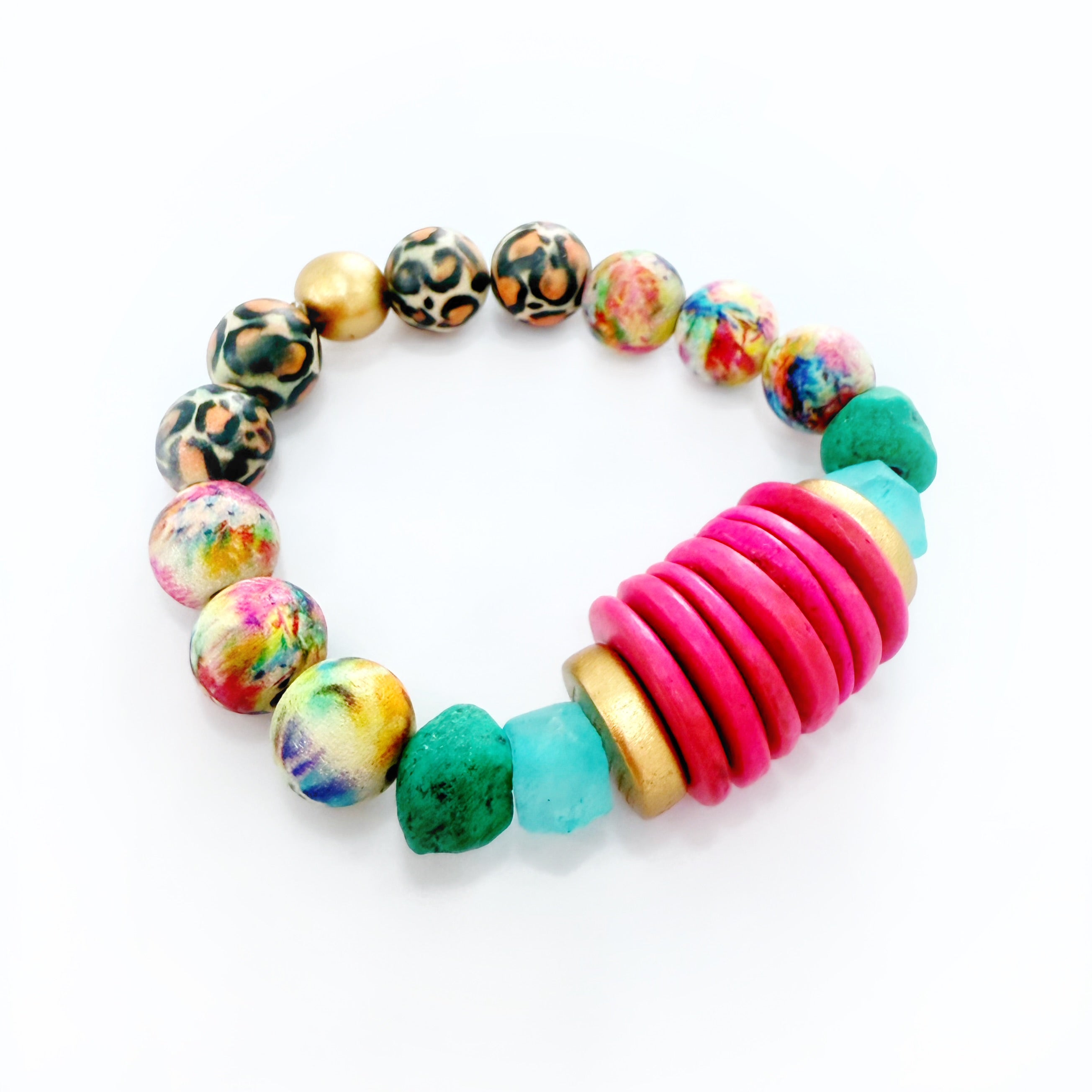 Audra Style Stretchy Stacking Bracelet - Colorful Leopard Beads