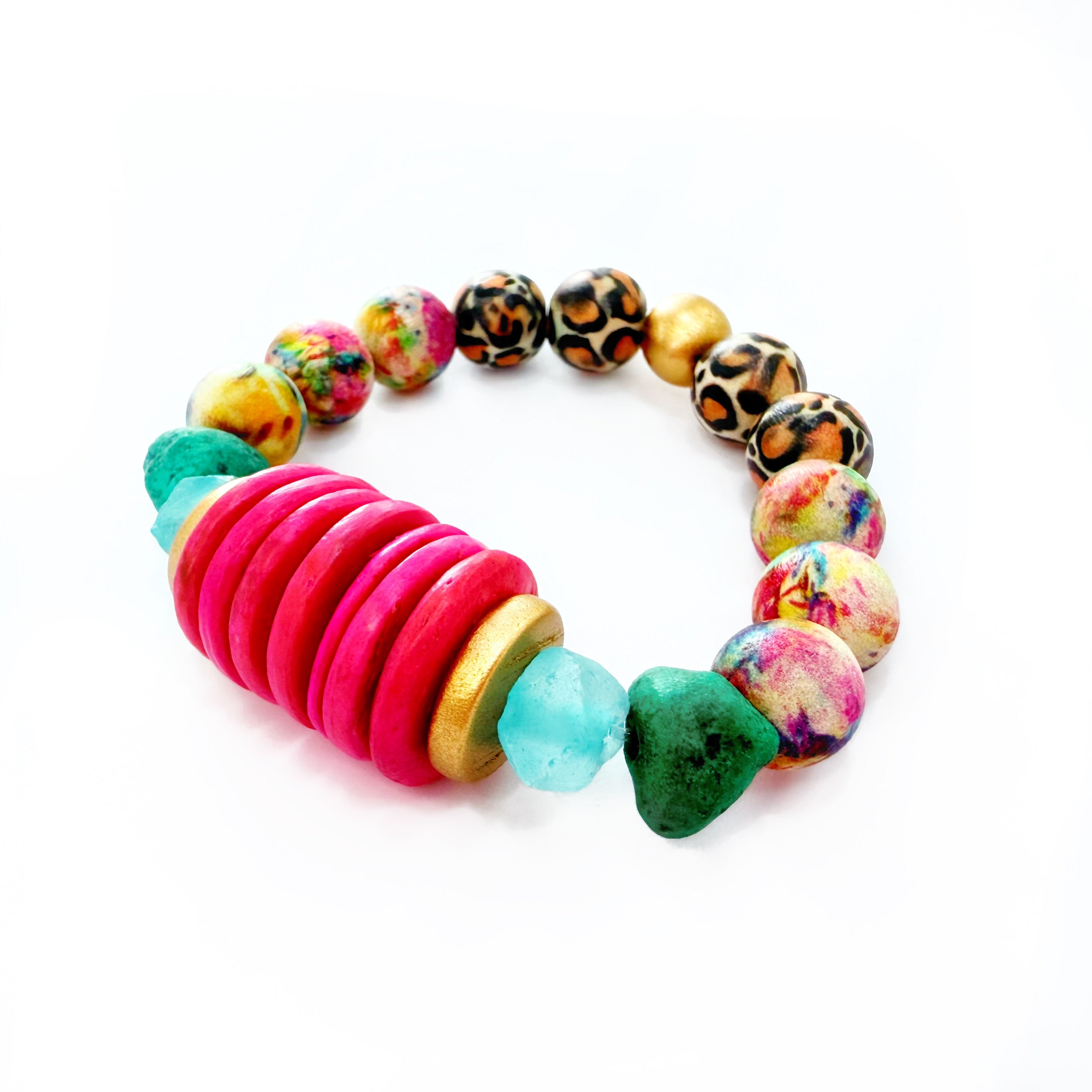 Audra Style Stretchy Stacking Bracelet - Colorful Leopard Beads