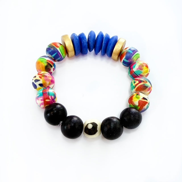 Audra Style Stretchy Stacking Bracelet - Colorful Pattern Blue Beads