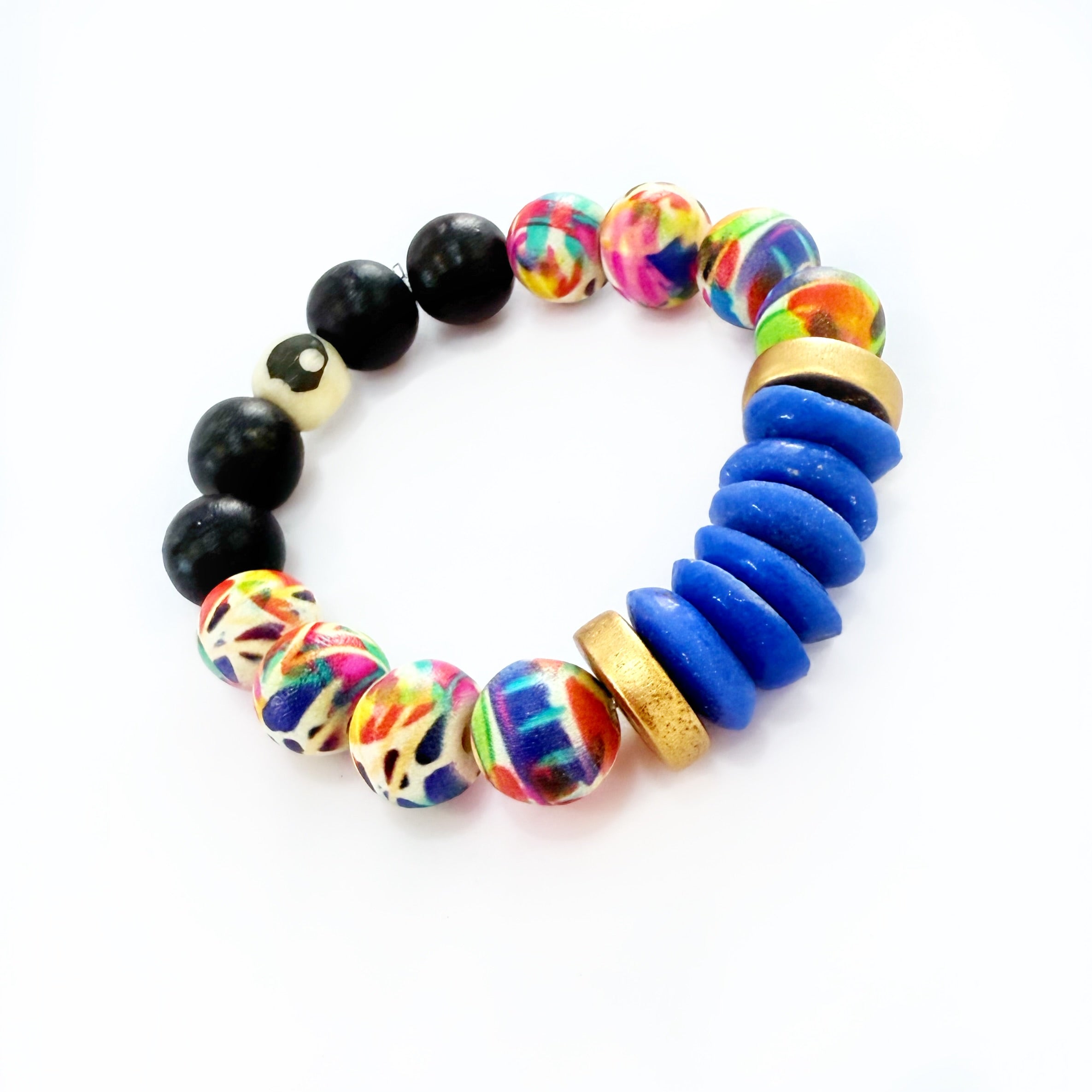 Audra Style Stretchy Stacking Bracelet - Colorful Pattern Blue Beads