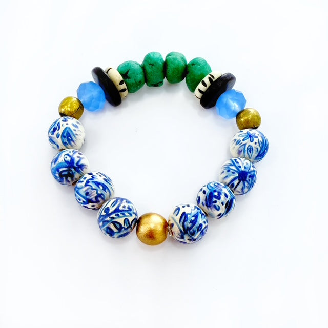 Audra Style Stretchy Stacking Bracelet - Blue White Green