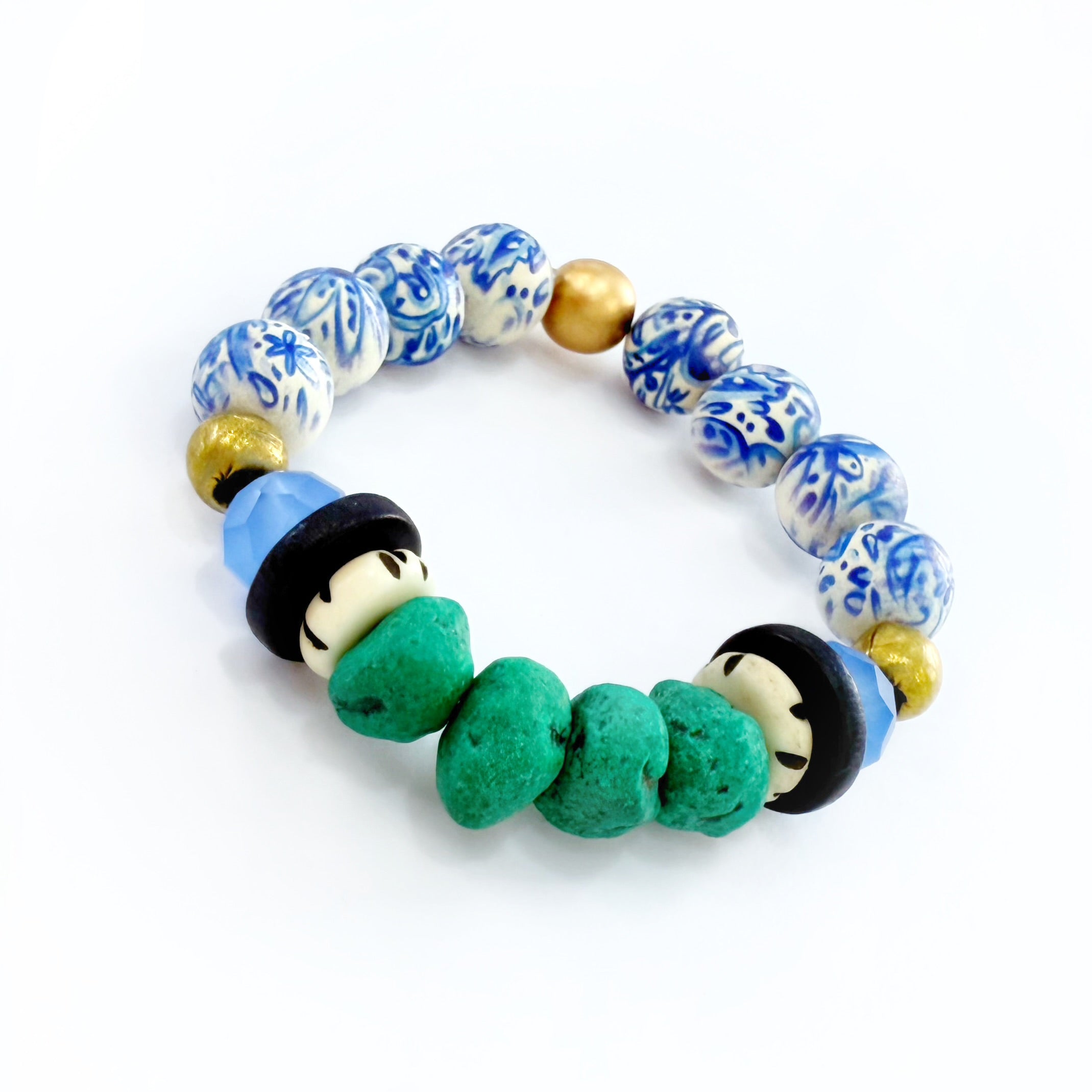 Audra Style Stretchy Stacking Bracelet - Blue White Green