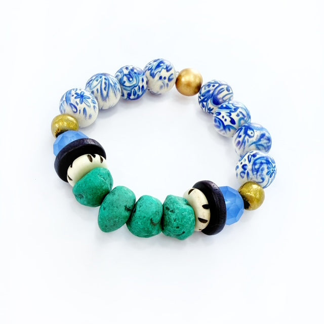 Audra Style Stretchy Stacking Bracelet - Blue White Green