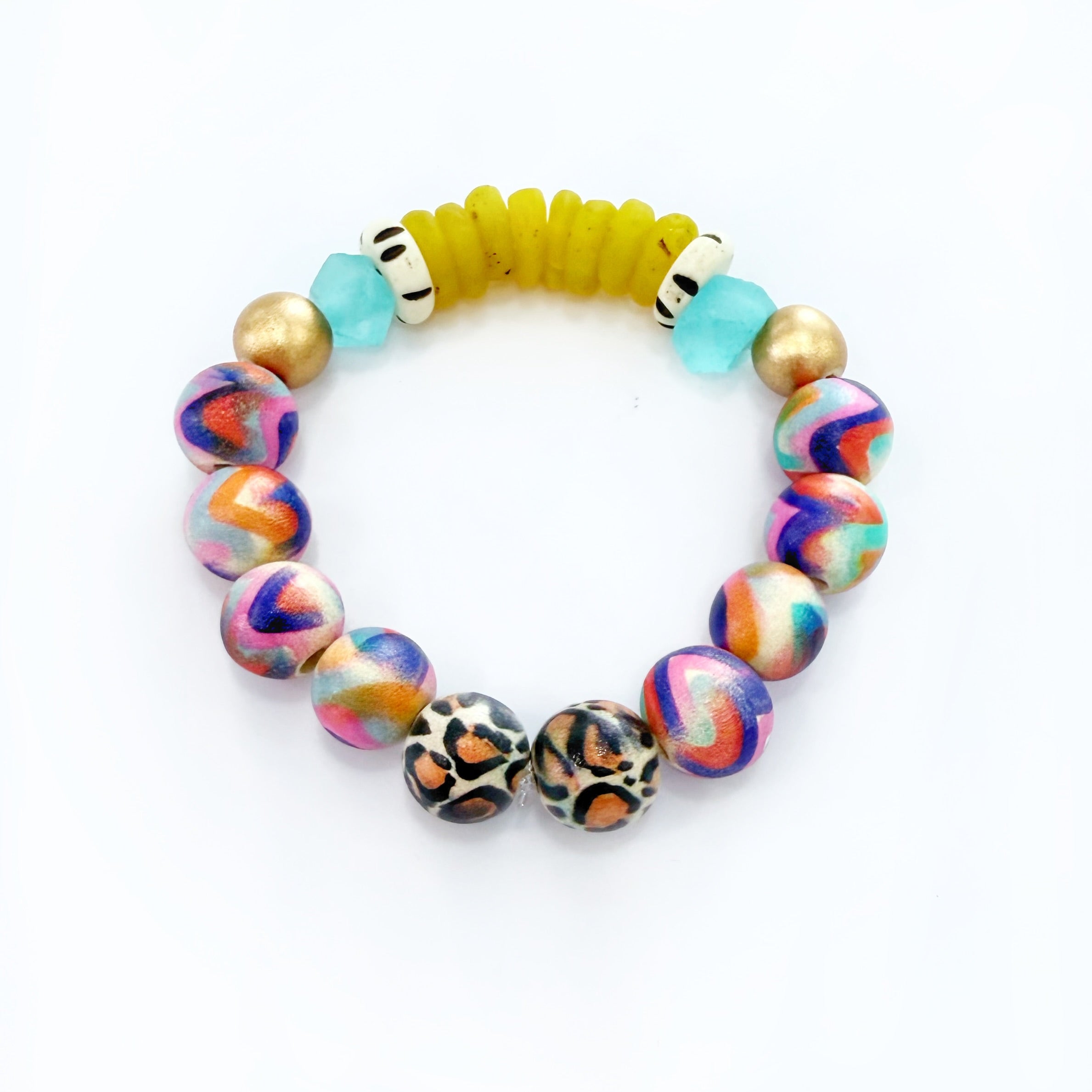 Audra Style Stretchy Stacking Bracelet - Colorful Pattern Leopard Yellow