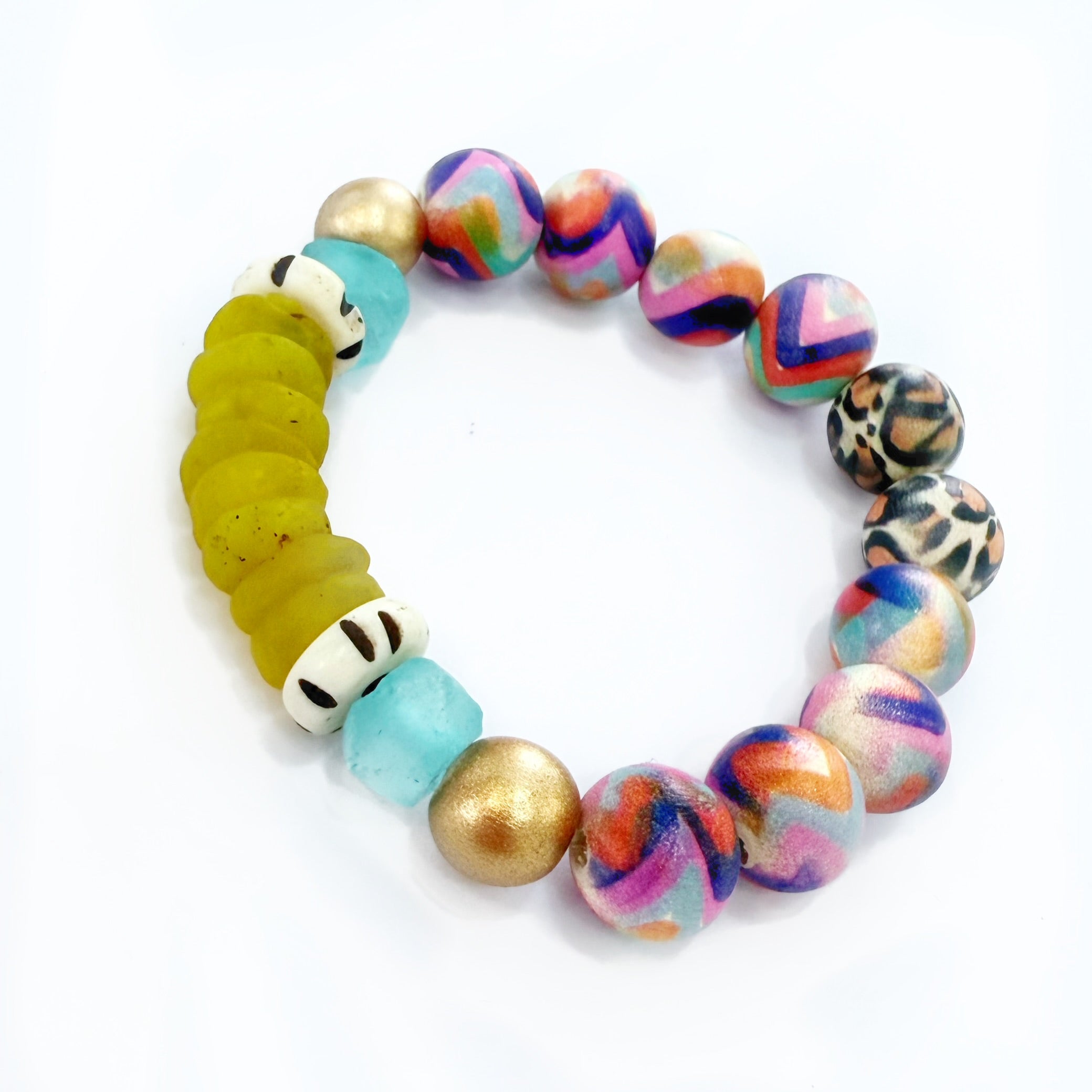 Audra Style Stretchy Stacking Bracelet - Colorful Pattern Leopard Yellow