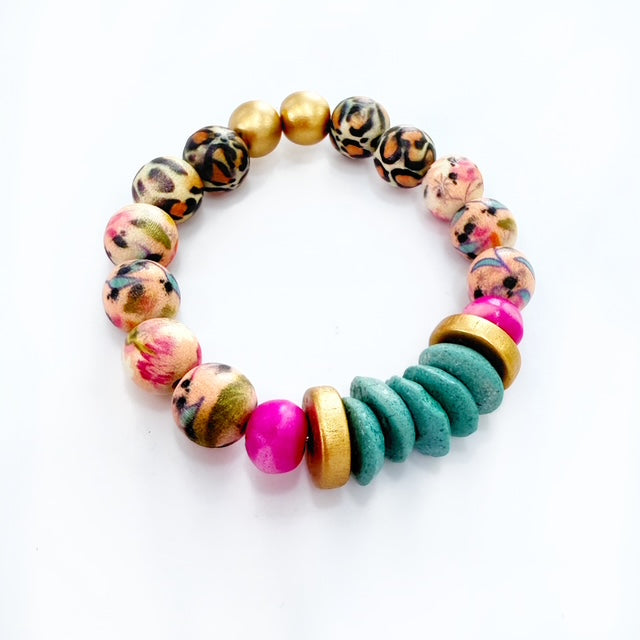 Audra Style Stretchy Stacking Bracelet - Blue Pink Leopard