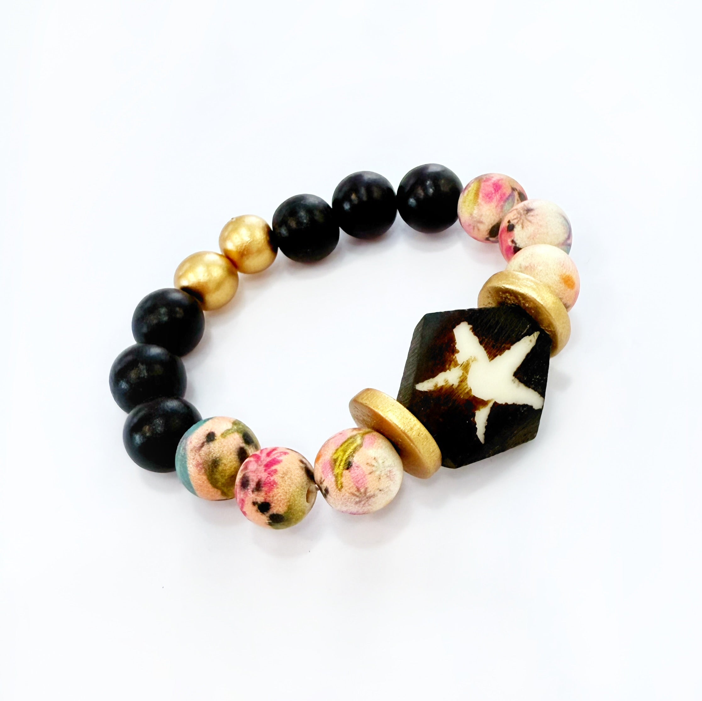 Audra Style Stretchy Stacking Bracelet - Batik Pink Black