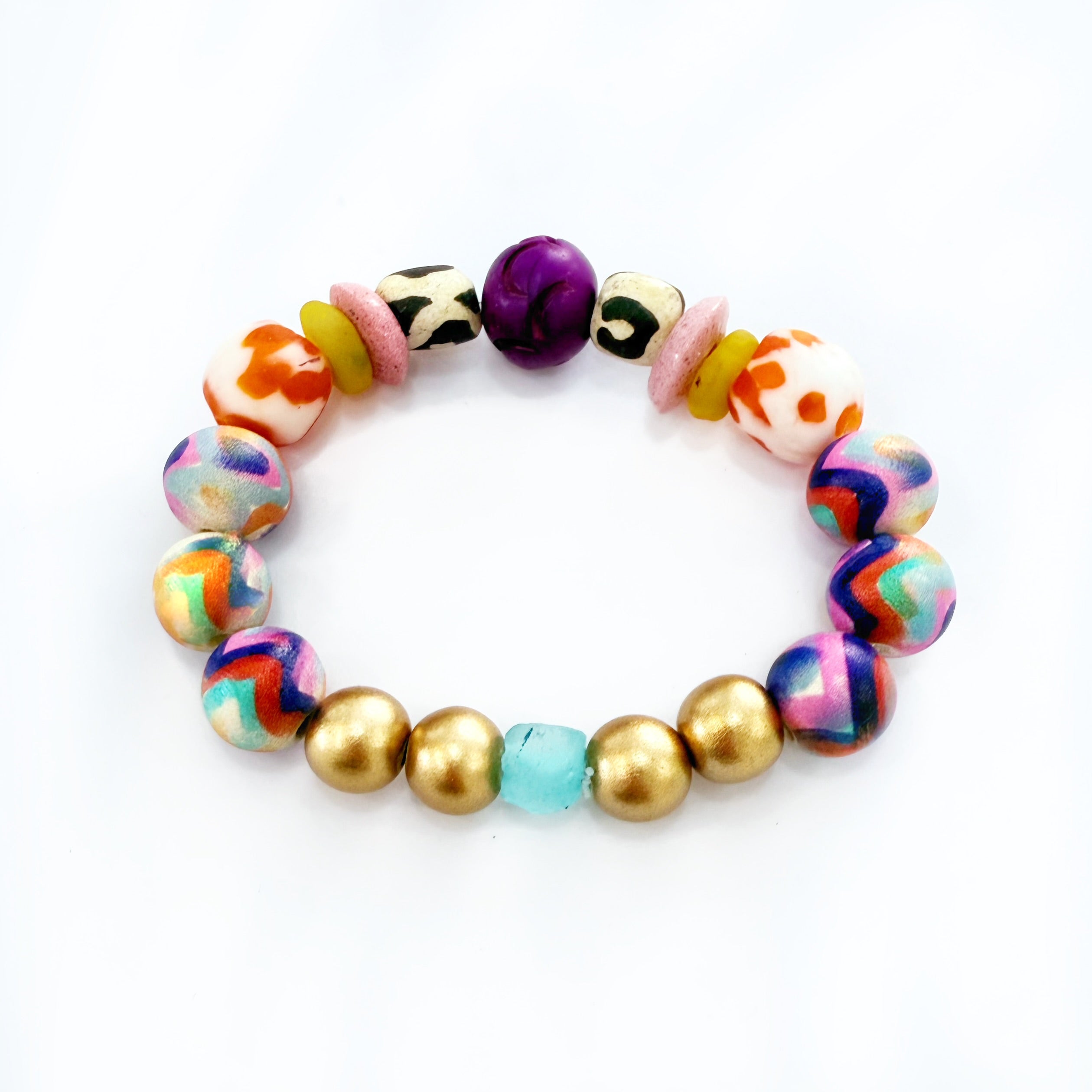 Audra Style Stretchy Stacking Bracelet - Colorful Pattern Purple Orange