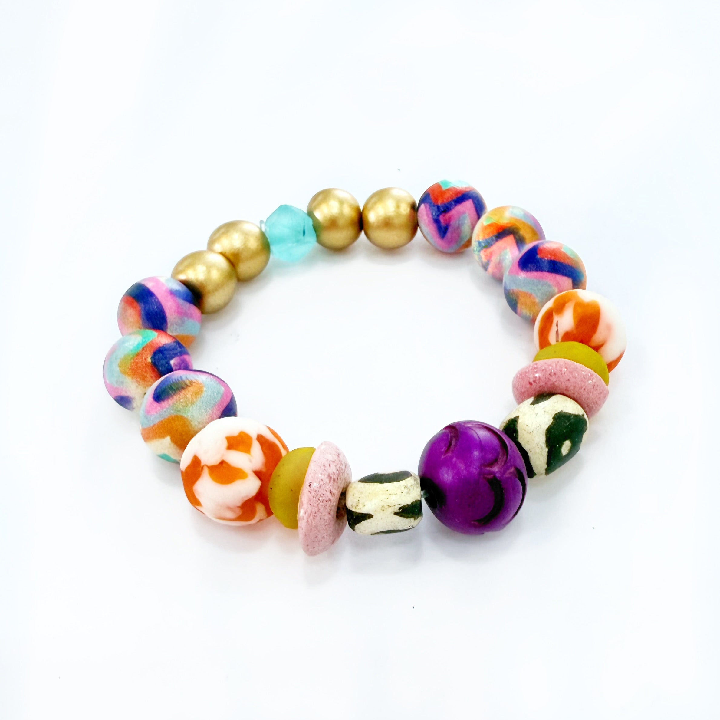 Audra Style Stretchy Stacking Bracelet - Colorful Pattern Purple Orange