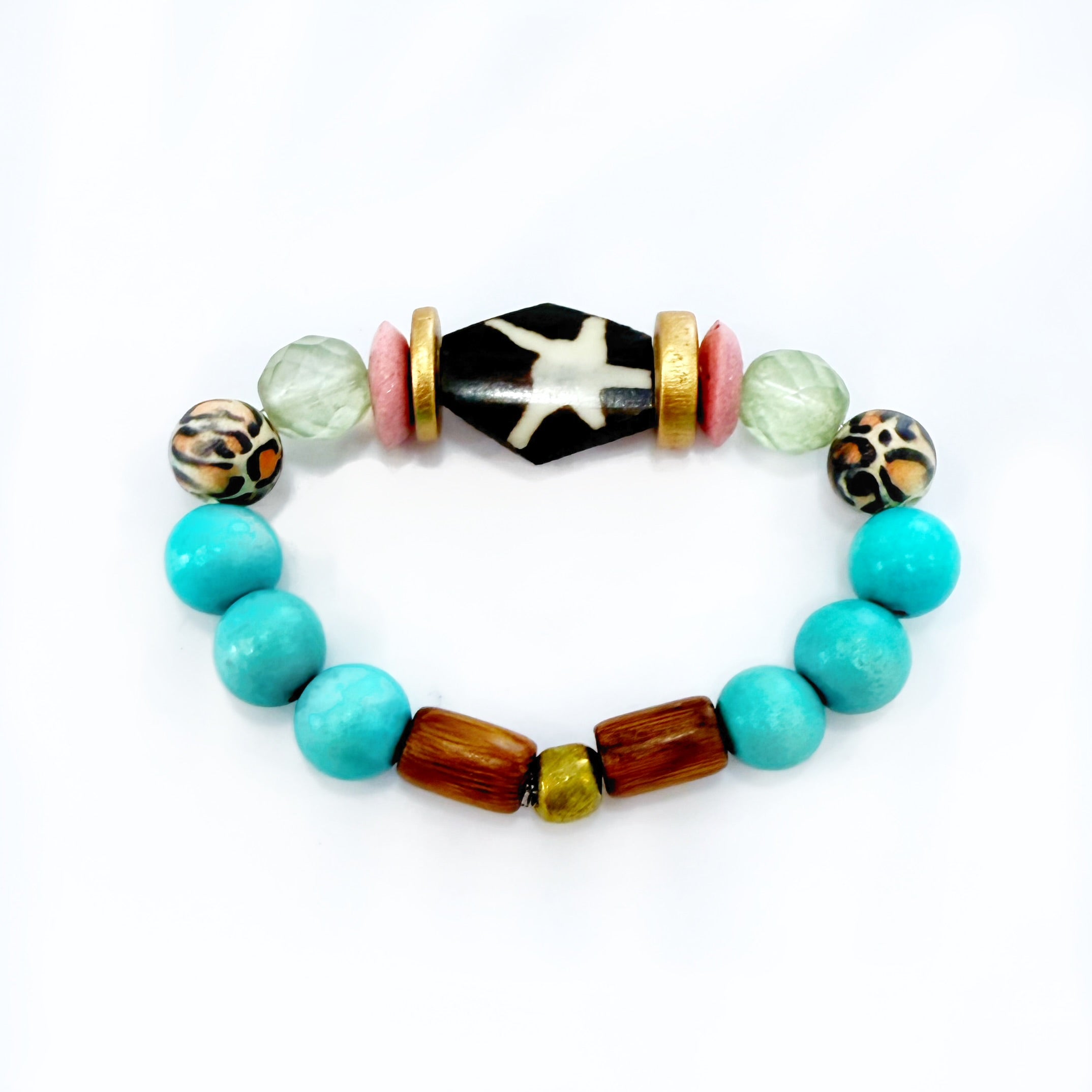 Audra Style Stretchy Stacking Bracelet - Batik Turquoise Pink