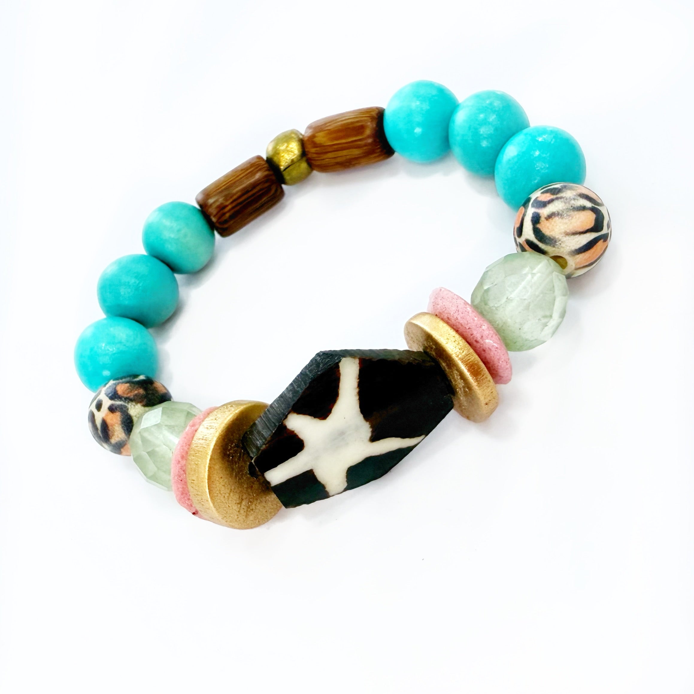 Audra Style Stretchy Stacking Bracelet - Batik Turquoise Pink