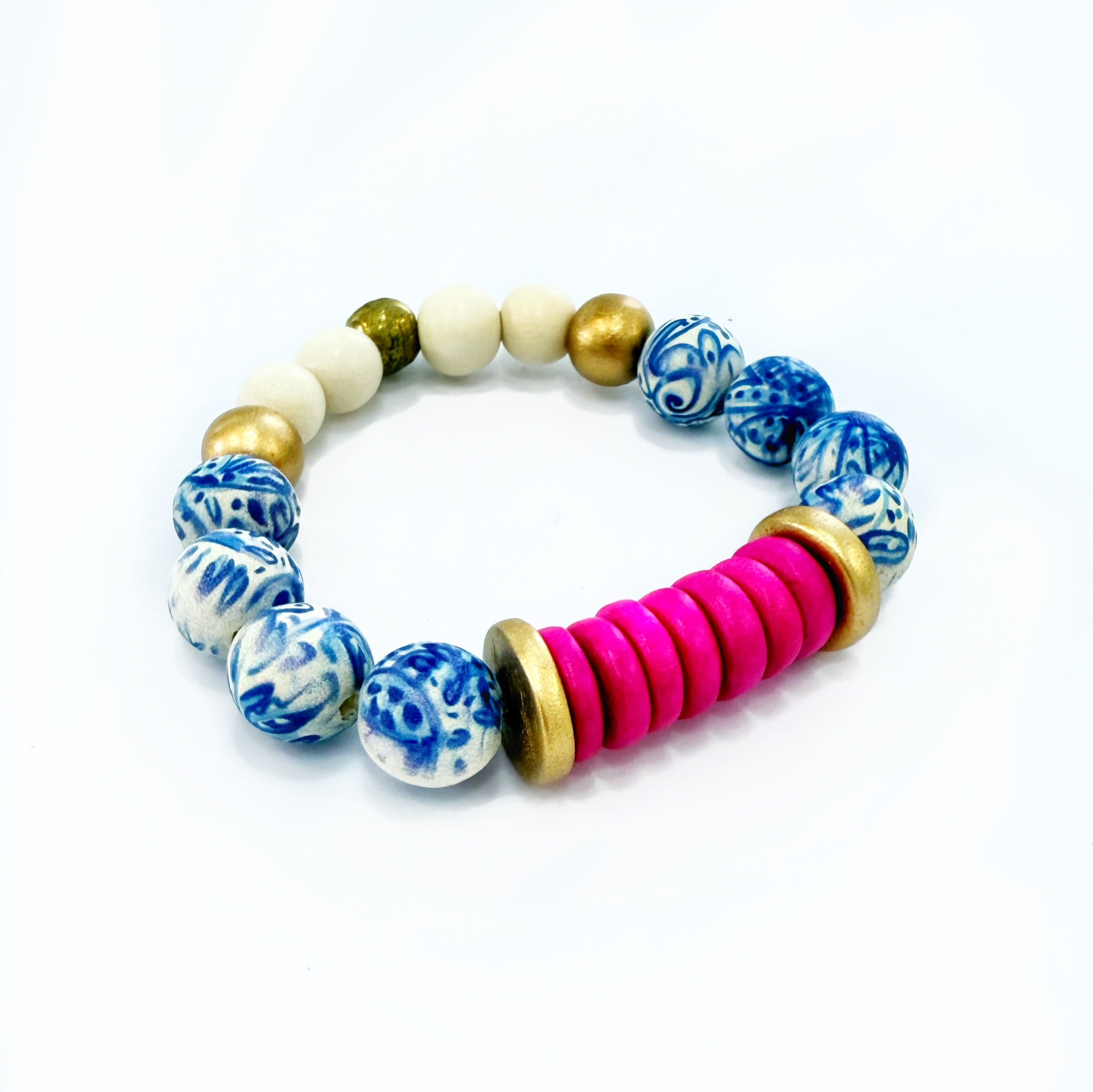 Audra Style Stretchy Stacking Bracelet - Blue White Pink