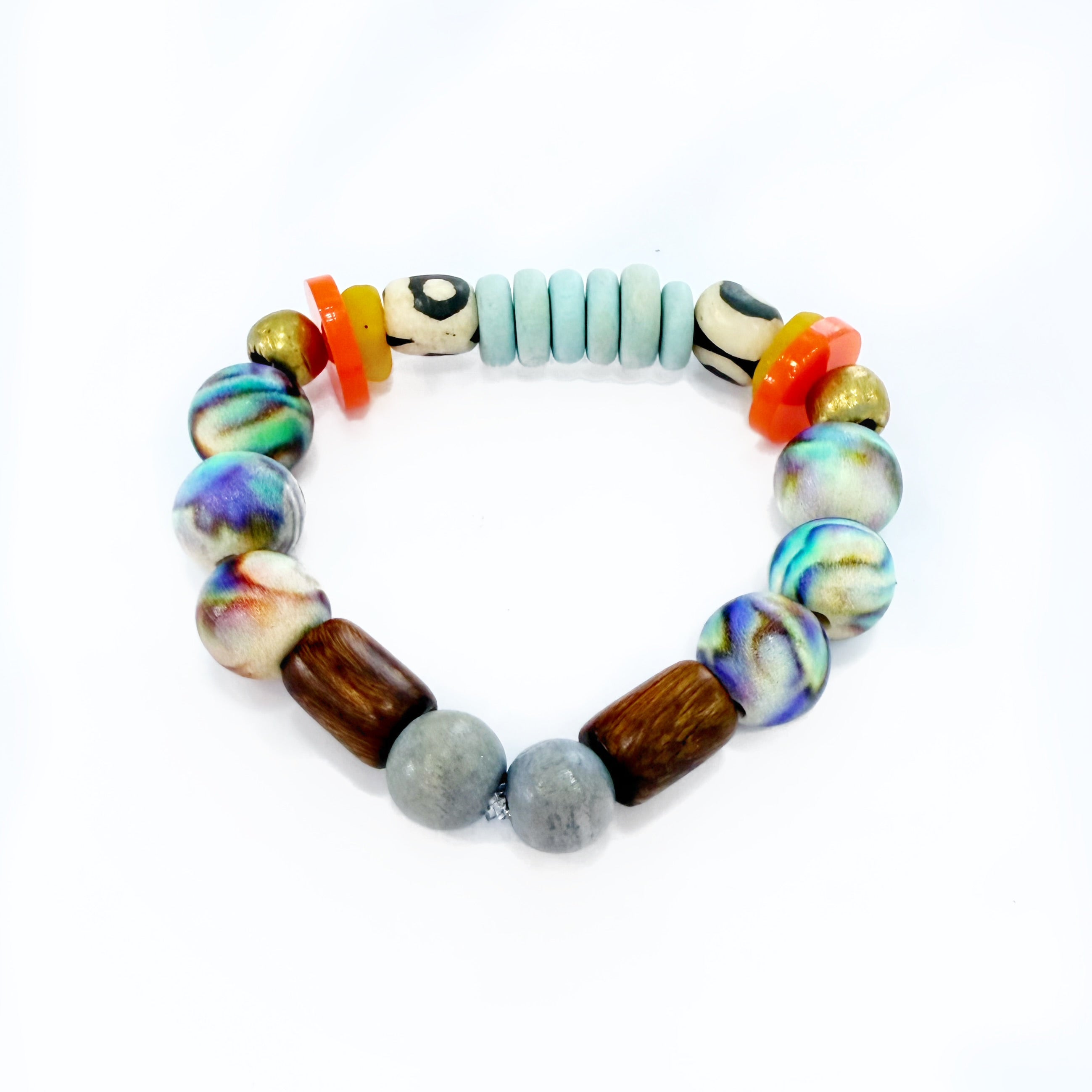 Audra Style Stretchy Stacking Bracelet - Blue Orange Fall Beads