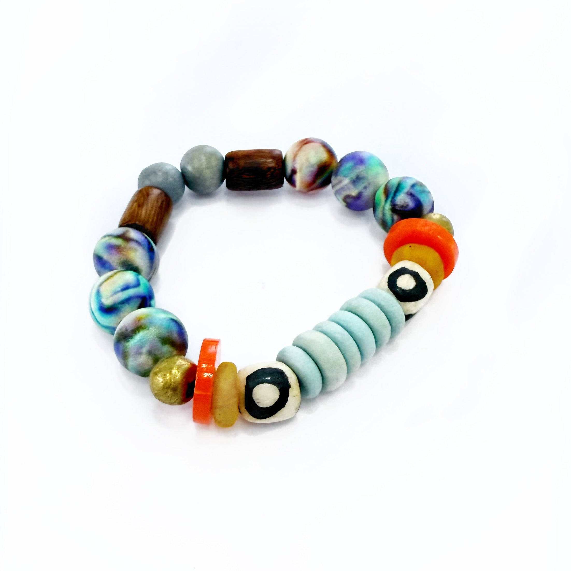 Audra Style Stretchy Stacking Bracelet - Blue Orange Fall Beads
